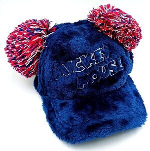 Tokyo Disney Resort Exclusive MICKEY MOUSE Fluffy Pom Pom Cap Hat Royal Blue